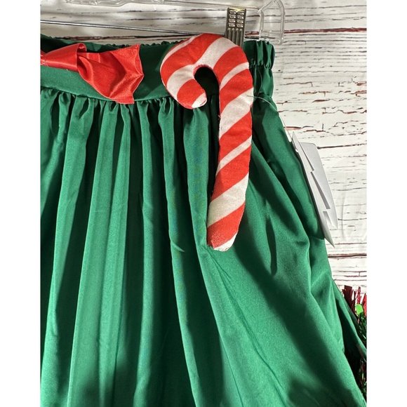 New Love & Let Love Candy Cane Skater Skirt Tinsel Trim Juniors Size XS Green - Picture 6 of 16